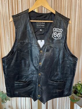 Navarre Leather Company vintage Route 66 patchwork leather biker vest